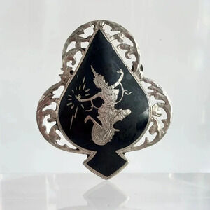 Siam Sterling Niello Makkalah Goddess of Lightening Black Enamel Vintage Brooch